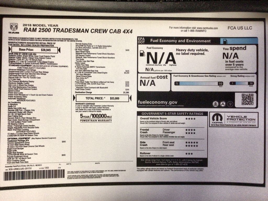 2018 RAM 2500 Tradesman Crew Cab 4x4 6'4" Box