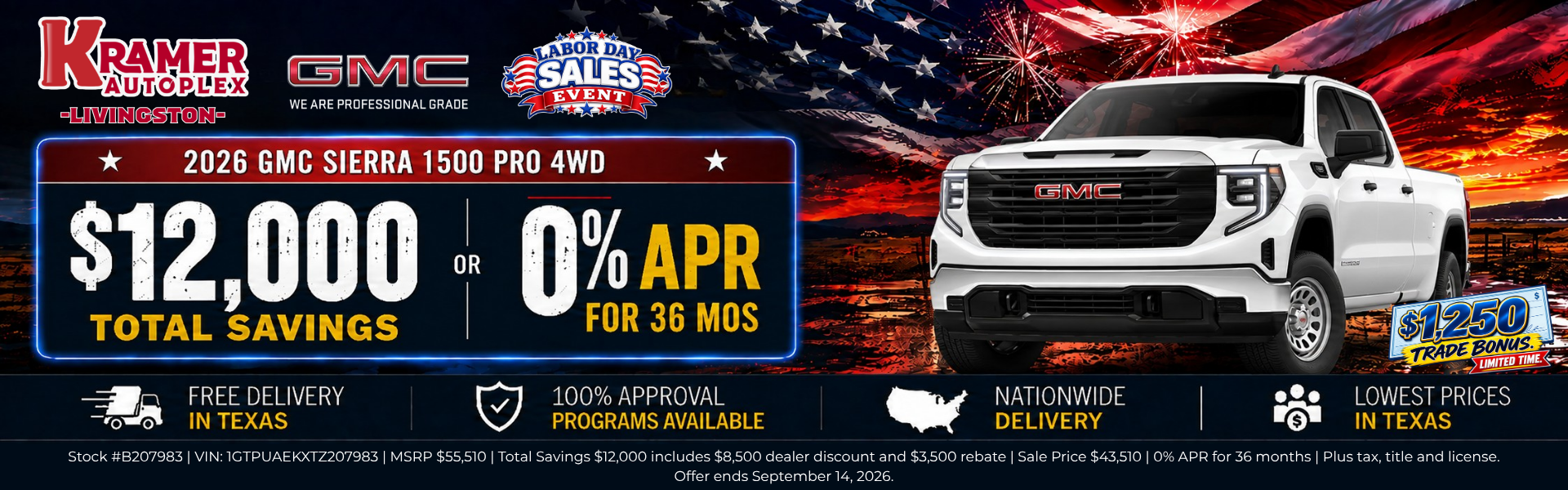 Kramer GMC Livingston September Incentives