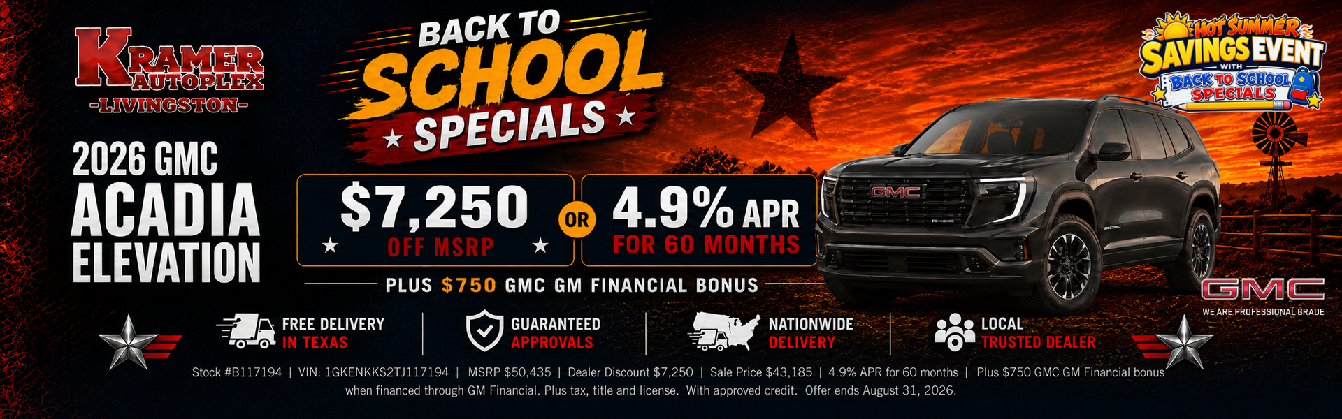 Kramer GMC Livingston August Incentives