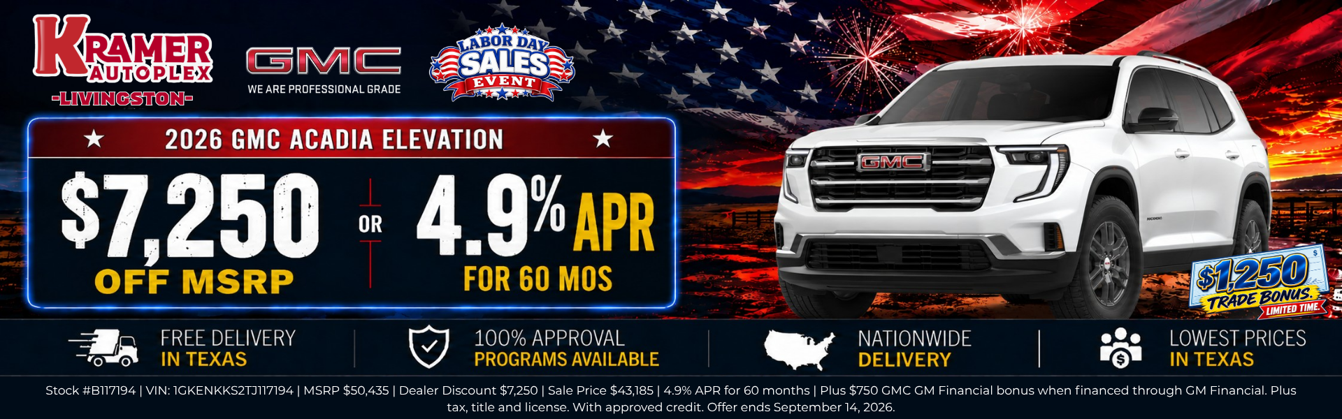 Kramer GMC Livingston September Incentives