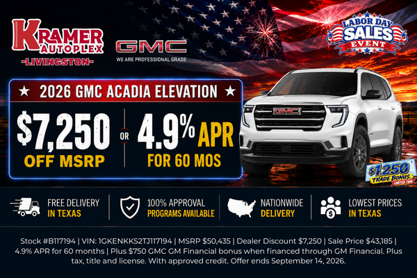 Kramer GMC Livingston September Incentives